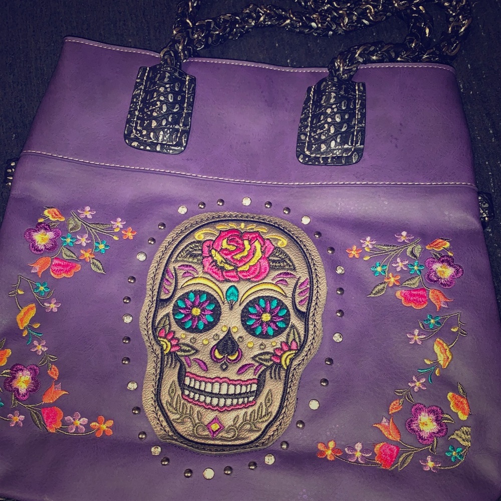 Purple Skull tote bag